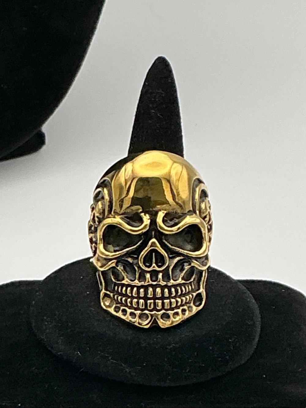 Men's Gold over Stainless Steel Skull Statement Ring - Bold Skull Design